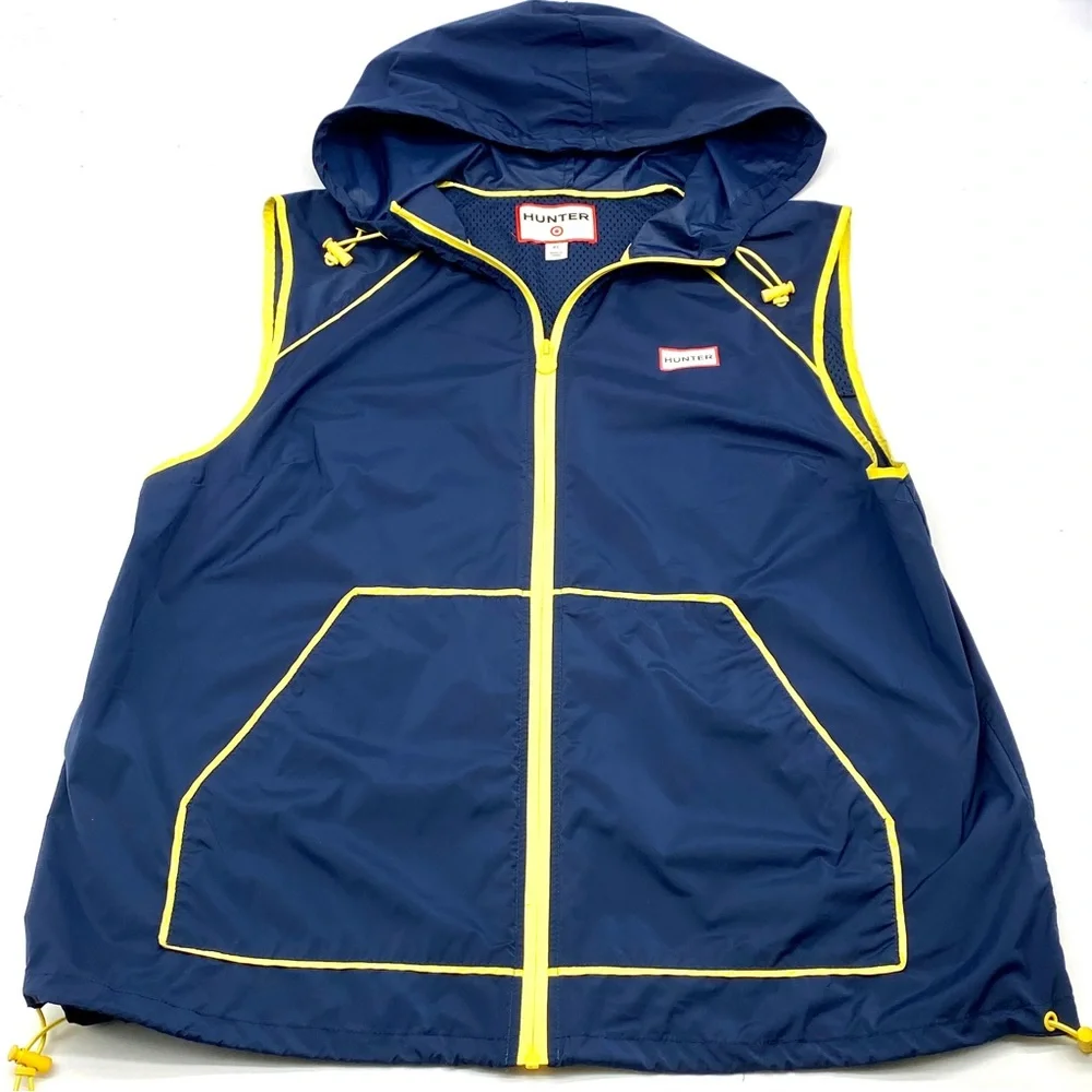 HUNTER NAVY BLUE YELLOW HOODIE VEST WINDBREAKER RAIN JACKET TARGET LADIES XL - Picture 2 of 4